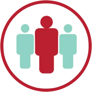 Icon with three figures, highlighting teamwork or community.