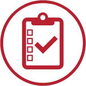 Red clipboard checklist icon symbolizing completed tasks or inspections.